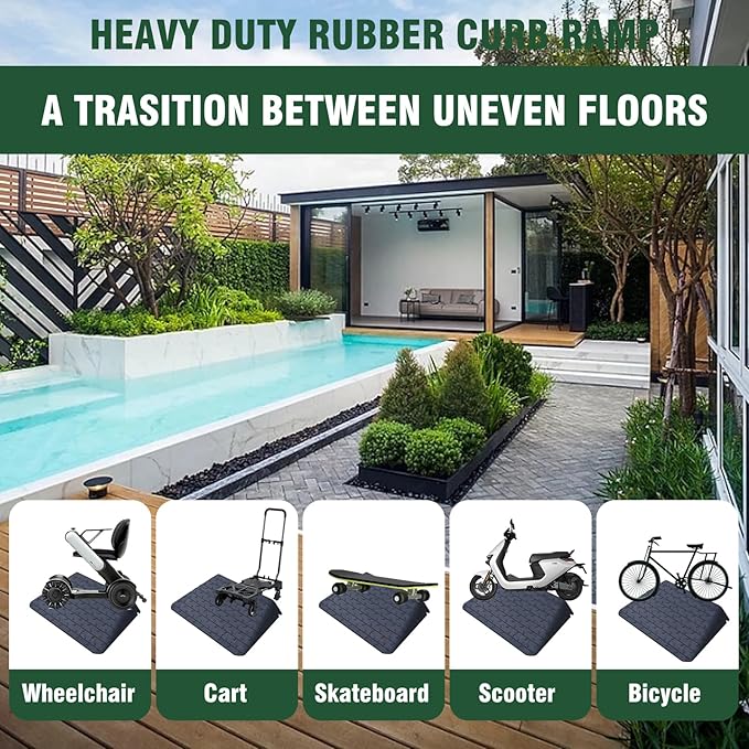 3.5" Rubber Threshold Ramp Wheelchair Ramp 5500 lbs Load Capacity Curb Ramps Anti-Slip Surface for Doorway Driveway Indoor Outdoor Use with 1 Channel Weighs 46.2lbs