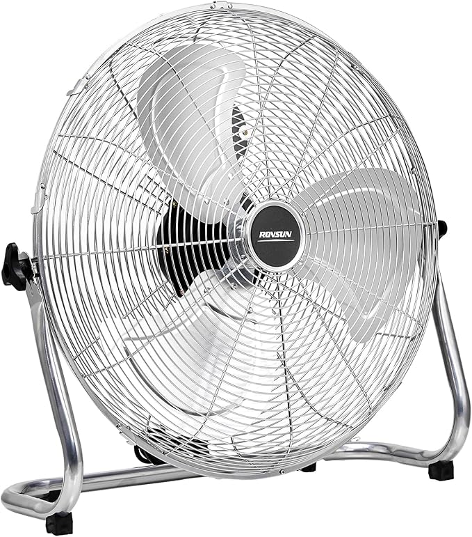 ROVSUN 20'' Floor Fans, High Velocity Heavy Duty Metal Industrial Floor Fan for Commercial & Residential, High Power Fan with Adjustable Tilt, Metal Box Fan for Garage, Gym, Bedroom, Shop, UL Listed