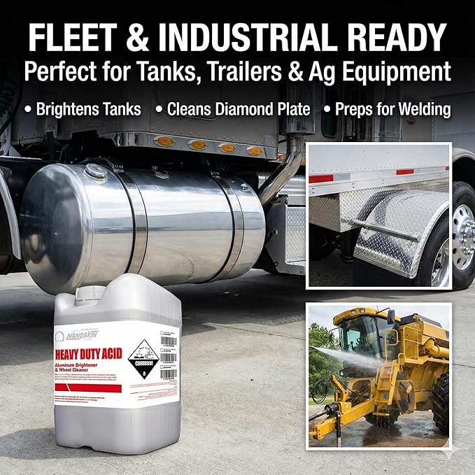 Nanoskin Heavy Duty Acid Aluminum Brightener & Wheel Cleaner 1 Gallon – For Professional Use Only | Industrial Strength Cleaner for Oxidation Removal, Aluminum Shine Restoration & Fleet Maintenance
