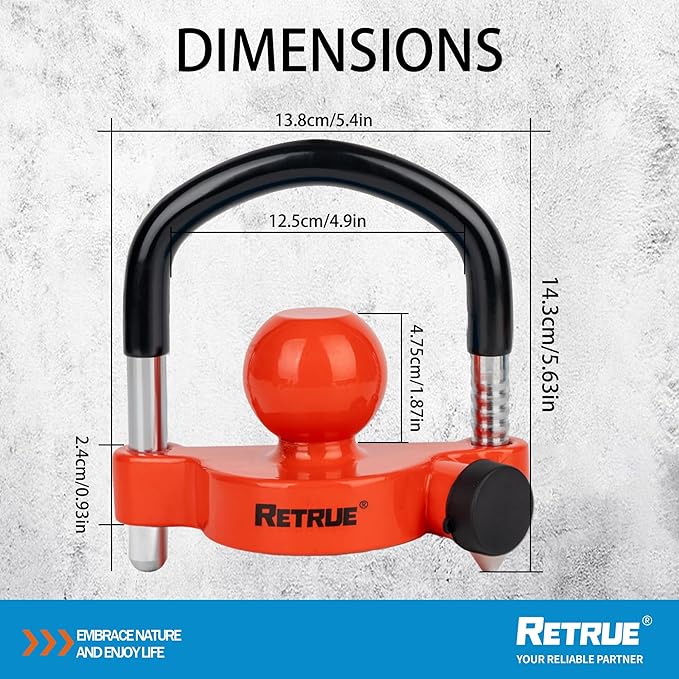 RETRUE Universal Trailer Ball Lock Hitch Coupler Locks Fits 1-7/8 Inch, 2 Inch, 2-5/16 Inch Couplers Adjustable Security with Weatherproof Cover and Cap, Red
