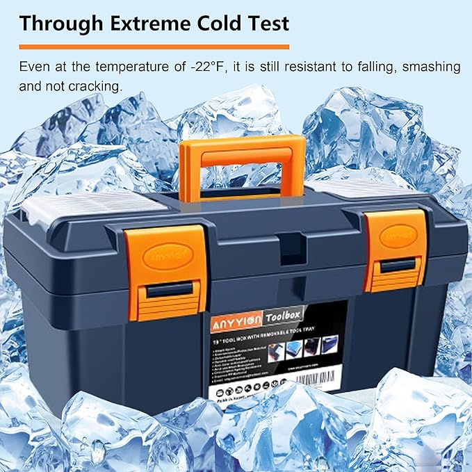 Anyyion 17 inch Tool Box with Removable Tray, Small Parts Box On The Lid is Removable, Tray Can be Removed and Combined at Will（Internal Size:16.3"L*7.8"W*6.5"H ）