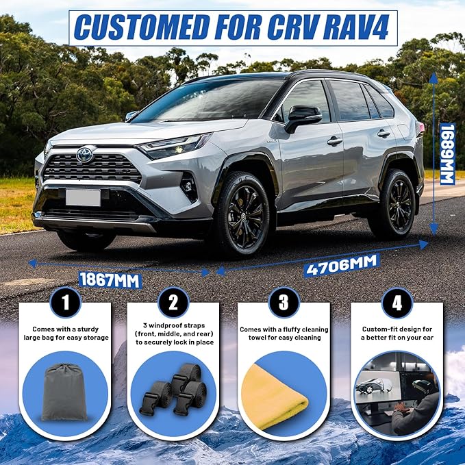 SUV Car Cover Custom Fit for Honda CRV (1995-2025), Toyota RAV4 (1996-2025), Waterproof All Weather for Automobiles Full Exterior Cover Rain Sun Snow UV Protector.