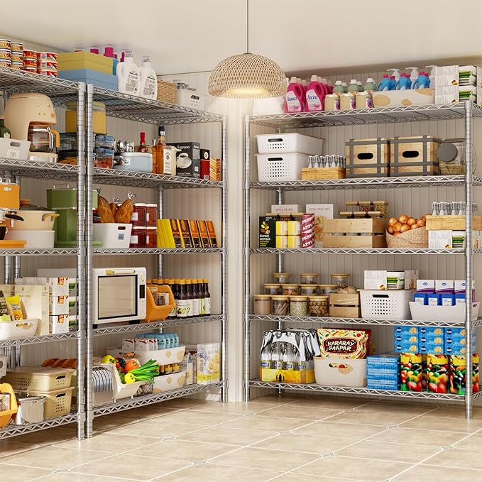 Storage Shelves, 3 PCS 48" L x 20" W x 72" H Heavy Duty Garage Wire Shelving Unit Loads 2000LBS, 5-Tier Adjustable Metal Industrial Utility Shelf Rack for Kitchen, Laundry Room, Basement