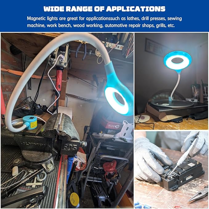 Magnetic LED Work Light, AMAZING POWER Flexible Ring-Shape Sewing Lamp for Workshop Sewing Machine Workbench Lathe Drill Press