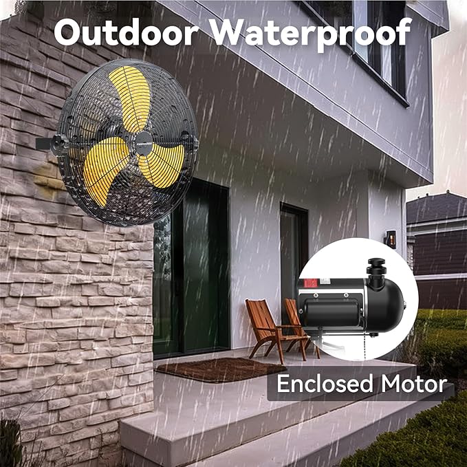 14 Inch Wall Fan Pro Series - Waterproof Motor High Velocity Wall Mount Fans for Commercial, Residential, Warehouse, Covered Patio, Shop, Garage, Barn 3 Speed 3000 CFM UL Safety Listed