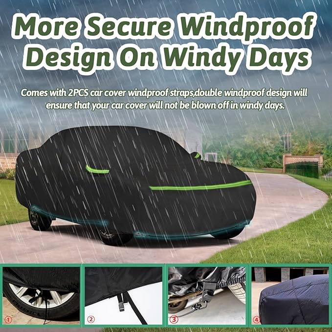Car Cover for 2020-2025 Chevy Corvette C8, 6 Layers Waterproof All Weather Protection Heavy Duty Car Cover with Windproof Gust Straps and Zipper Door Fits for C8 Stingray,Z51,Z06-Black