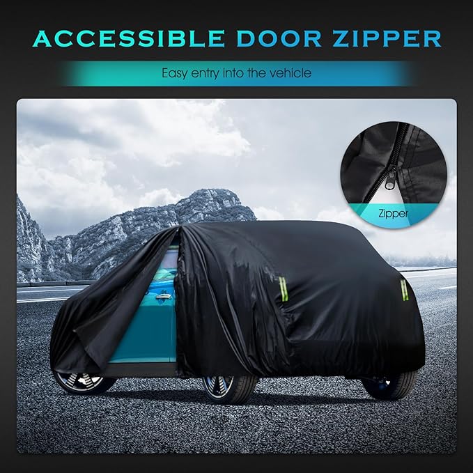 Car Cover Waterproof All Weather Full Exterior Covers w/Zipper, Size A1 Universal Fit for Nissan Versa, Kia Rio, Hyundai Accent, Audi TT, Porsche 718/Boxster/Cayman, BMW Z4, etc(UP to 177 inch)
