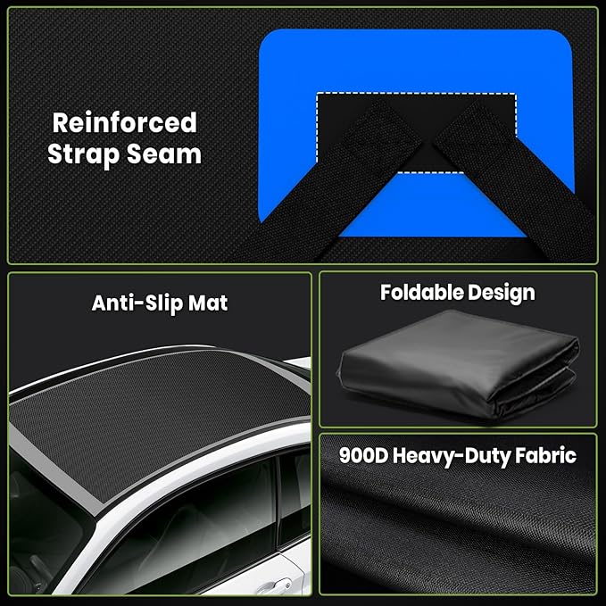 APTY 23 Cubic Feet Car Rooftop Cargo Bag Carrier, Soft Roof Top Luggage Bag for All Vechicles with/Without Racks - with Waterproof Zip, Luggage Lock, Anti-Slip Mat, Storage Bag, Door Hooks, Blue