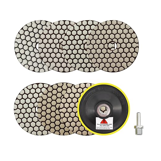 Dry Diamond Polishing Pads 4"/100mm - 7pcs 50/100/200/400/800/1500/3000 Polish Pad Kit with 5/8"-11 Backer Pad+Adapter for Granite Marble Artificial Stone Quartz for Angle Grinder
