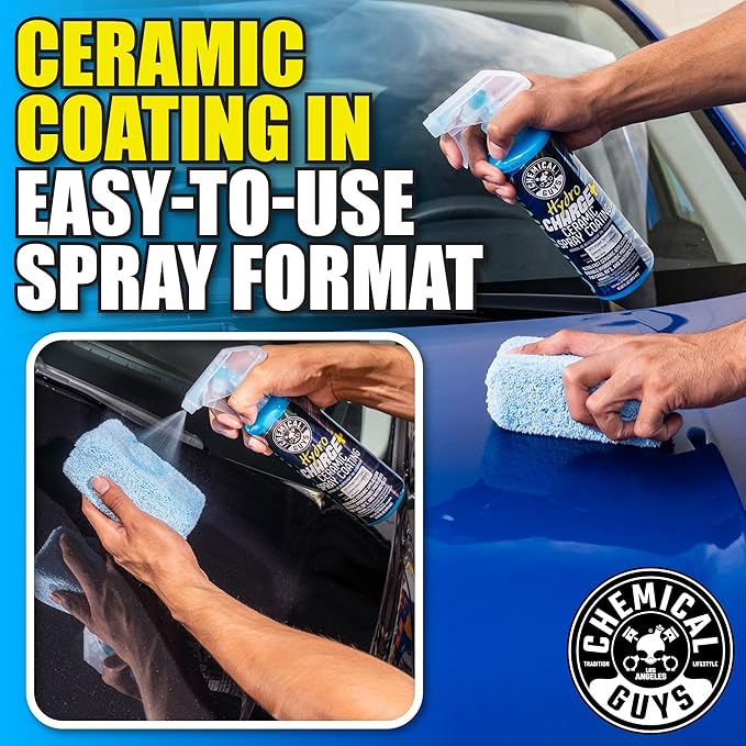 HydroCharge Ceramic Spray Coating - The Ultimate Nano Ceramic Spray Protectionwith Chemical Guys MIC_506_03 Professional Grade Premium Microfiber Towels, Gold 16" x 16", Pack of 3