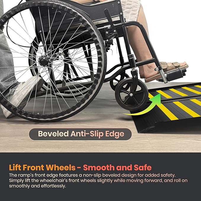 2FT Portable Wheelchair Ramp with Handle, Non-Slip Aluminum Ramps for Wheelchairs for Home, Folding Handicap Wheelchair Ramp for Doorways, Thresholds, Steps, Curbs, Stairs, 800 LBS Capacity