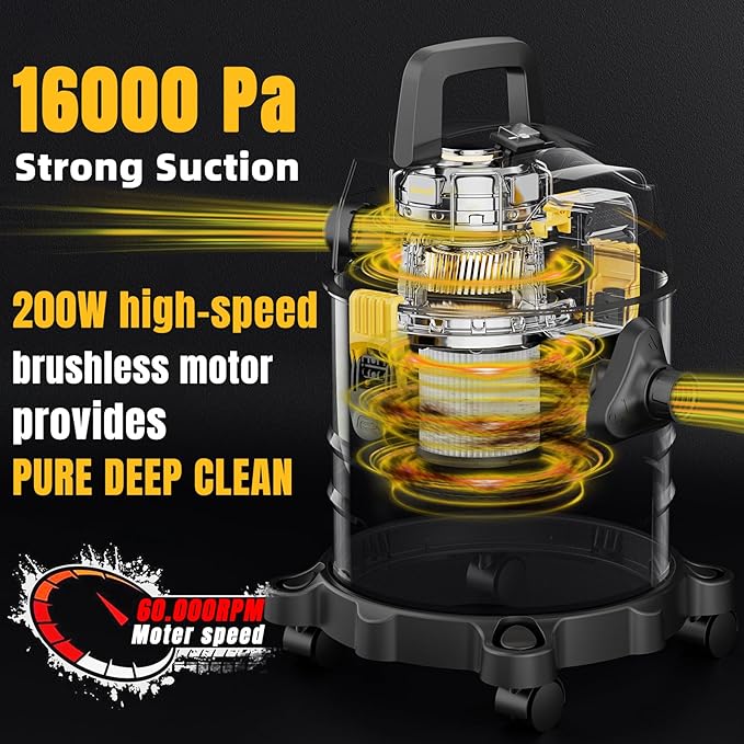 4 Gallon Cordless Shop Vac Compatible with Dewalt 20V Battery, Cordless Shop Vacuum Wet and Dry with 16 Kpa Strong Suction & Blower, Battery Powered Shop Vac for Car, Home and Garage (with Bat)