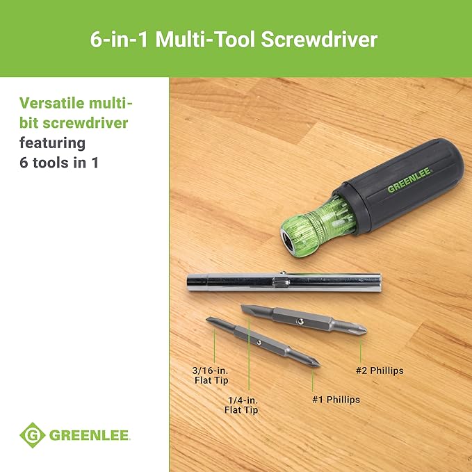 Greenlee 0153-42C 6-in-1 Multi-Tool Screwdriver with Flat-Tip, Phillips, and Hex Bits