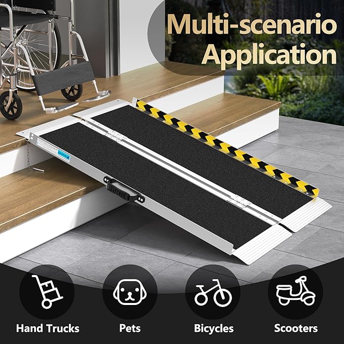 4FT Portable Wheelchair Ramp, Non-Slip Aluminum Folding Handicap Ramp, Ramps for Wheelchairs for Home with Handle, Wheelchair Ramps for Home Steps/Stairs/Threshold/Doorways/Scooter, 600LBS Capacity