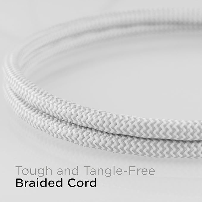 Cordinate Designer Mini 3-Outlet Power Strip, 18 in Braided Extension Cord, Grounded Adapter, Low-Profile Flat Plug, ETL Listed, White/Gray, 47297