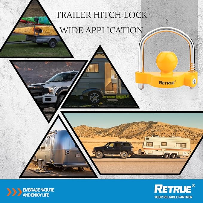 RETRUE Universal Coupler Lock Trailer Locks Ball Hitch Trailer Hitch Lock Adjustable Security Heavy-Duty Steel Fits 1-7/8 Inch, 2 Inch, 2-5/16 Inch Couplers (Pack of 2)