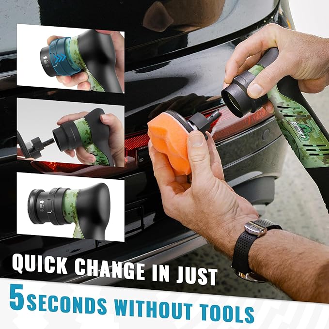 BATOCA S5 Cordless Mini Car Polisher Buffer DA Dual Action Rotary Polishing Machine Small Orbital Sander for Car Detailing Polish 1/2/3inch Polishing Pads Kit with 2x 12V Battery 6 Speeds 2000-5500RPM