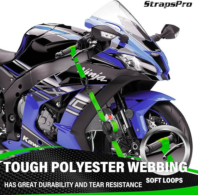 Retractable Ratchet Straps, 1763lb Break Strength Green Self Retracting Ratchet Straps Heavy Duty with Soft Loops, 1'' x 10FT Auto Tie Down Straps Easy Retract for Motorcycle, Truck, Cargo, 2 Pack