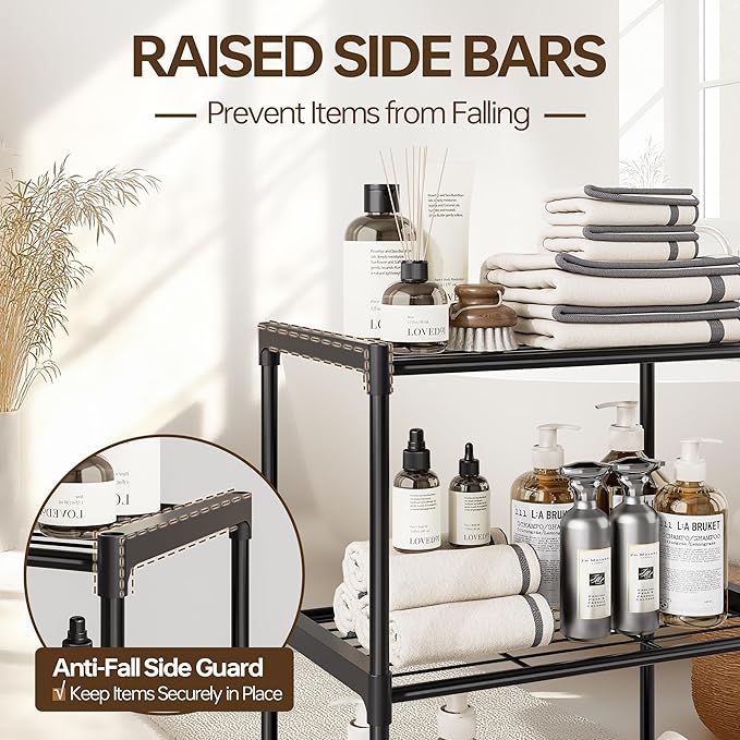 3-Tier Storage Shelves with Plastic Connectors – Metal Shelf Organizer for Pantry, Closet & Bathroom, Space-Saving Sturdy Shelving Unit Rack, Black, 17.3" x 12.8" x 28.9"