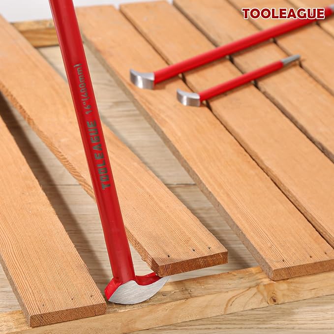 TOOLEAGUE 3Pcs Rolling Head Pry Bar Set,6",12",16" Heavy Duty Pry Bars Hand Tool for Garages,Machinery Aligning & Prying, Red