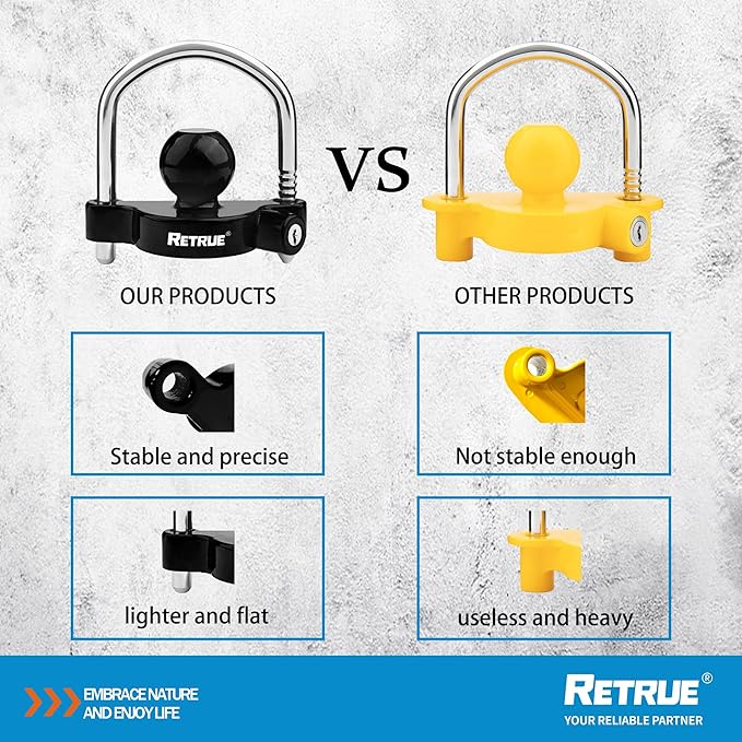 RETRUE Universal Coupler Lock Trailer Locks Ball Hitch Trailer Hitch Lock Adjustable Security Heavy-Duty Steel fits 1-7/8 Inch, 2 Inch, 2-5/16 Inch Couplers, Black (Pack of 2)