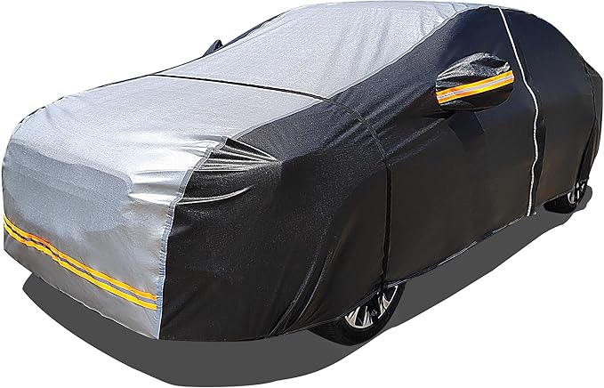 6 Layers Car Cover Waterproof All Weather Car Cover Waterproof All Weather, Outdoor Full Exterior Cover Rain Sun UV Snowproof Protection with Zipper Cotton for Sedan (196-210 inch)