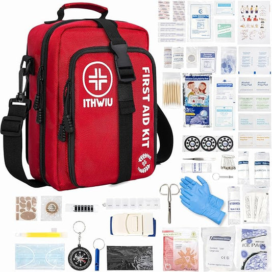 400 Piece Large First Aid Kit for Car, Home, Office, Hiking, Boating, Travel, Outdoor, Premium Compact Water-Resistant Trauma First Aid Kit for Any Emergencies, Red