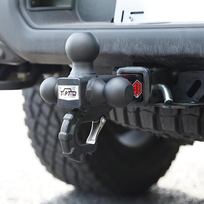 TOPTOW Trailer Hitch Tri-Ball Hitch with Hitch Balls & Beast Tow Hook Matte Black, Fits 2-inch Receiver