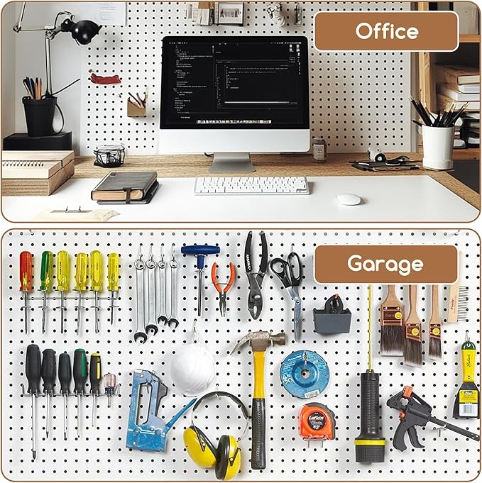 Spampur Peg Board, 4 Pack Metal Peg board Panels, White PegBoard Wall Organizer for Office, Craft Room Storage and Organization, Garage Tool Storage, Sewing Room, Workbench, Kitchen