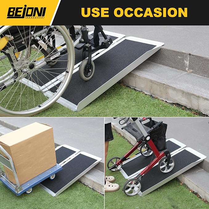 BEJONI Portable Wheelchair Ramp 3FT, Folding Non-Slip Aluminum Handicap Ramp, Door Threshold Wheel Chair Ramps for Home Steps, Scooter, Doorways, Entry Use, Curbs, Stairs