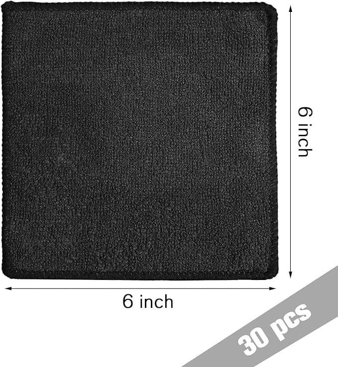 Tanlade Microfiber Cleaning Cloth 6"x6" Cleaning Rags Reasonable Kitchen Towels Microfiber Towels Cars Wash Dry Erase Cloth (Black,30 Pcs)