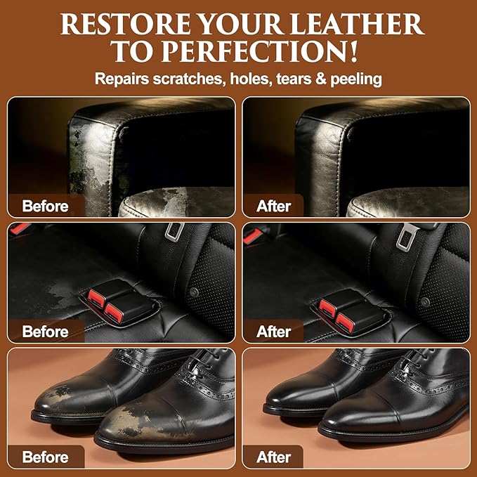 Black Leather Repair Kit for Furniture, Car Seats, Sofa, Jacket, and Purse, Vinyl Repair Kit with Super Easy Instructions to Match Any Color, Restore Any Glossy Leather Surface