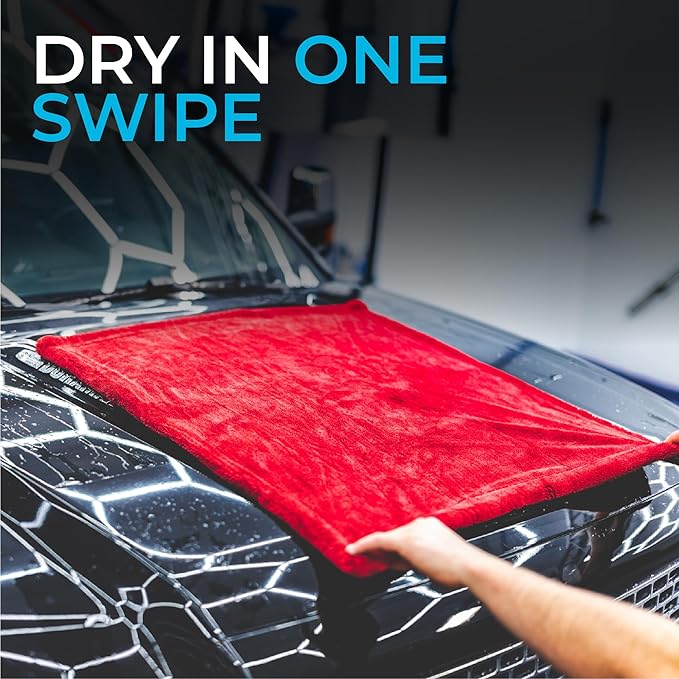 The Rag Company - The 1500 - Heavy Duty Car Drying Towel; Perfect for Trucks, Commercial Vehicles, RVs, Boats, and More; Premium 70/30 Blend Twist Loop Design, 1500gsm, 30in x 30in, Red
