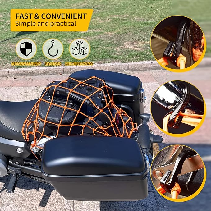 Small Cargo Net 15"x15" Stretches to 30"x30" with Thicken Hooks | Natural Latex Core, Tight 2”x2” Mesh Heavy Duty Bungee Net for Motorcycle Helmet, Bike, ATV, UTV, Luggage