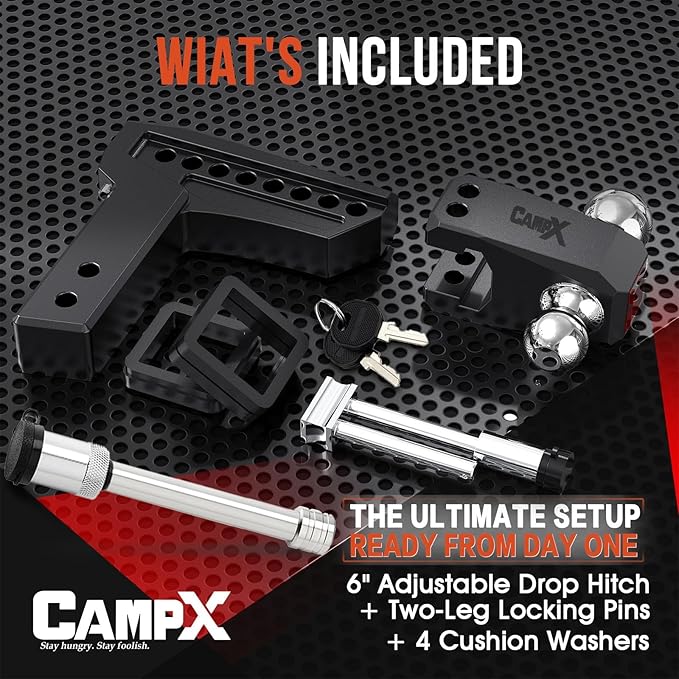 Adjustable Trailer Hitch Fits 2.5" Receiver, 6" Drop & Rise, Dual Solid Ball 2" and 2-5/16"(18,500 LBS GTW), Heavy Duty Aluminum Tow Hitch