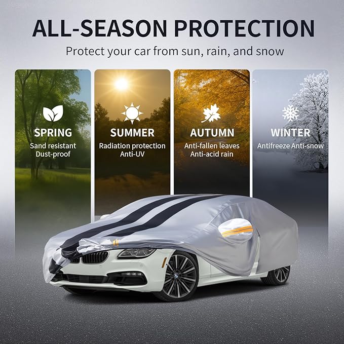 Multi-Layer Car Cover Custom Fit for BMW 6 Series(2012-2026), 100% Waterproof All Weather for Automobiles, Gift with Towel, Heavy Duty Car Covers for Rain Sun UV Protection with Door Zipper