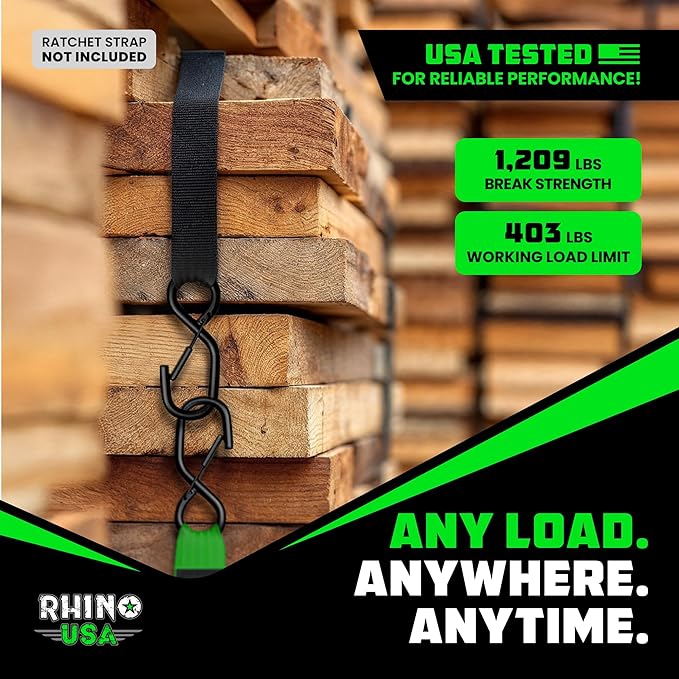 2 Pack Ratchet Strap Extension – 20 FT x 1 Inch with Loops Every 5 FT – S-Hook with Safety Clip – 1,209 LB Break Strength – Cargo Tie Down for Oversized Loads, Boxes, Moving, Hauling