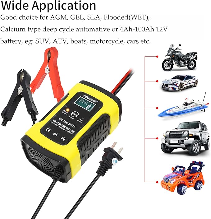 12V 5 Amp Automotive Smart Battery Charger Maintainer for Car, Motorcycle, RV, SUV, Lawn Mower, Boat, RV, SUV, ATV and More