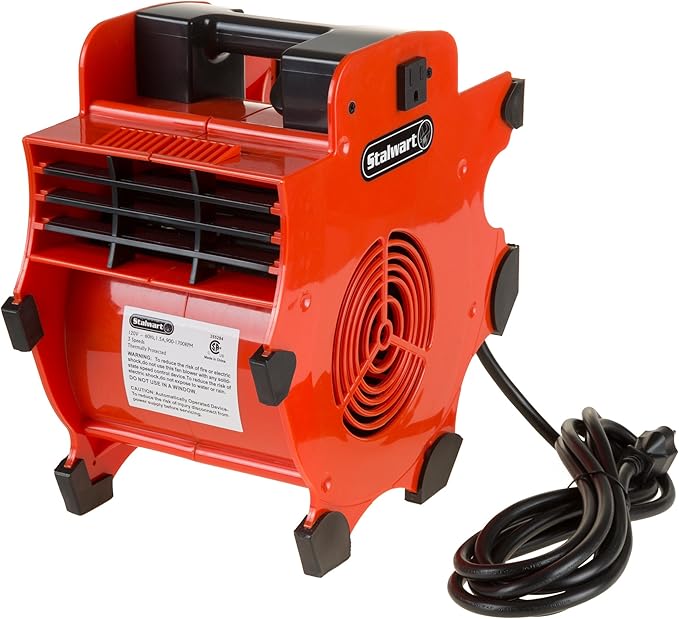 Blower Fan - 3-Speed Heavy-Duty Floor and Carpet Dryer - 1600 watts -Portable Air Mover with 4 Different Angles for Basements, Cars or Garages by Stalwart (Red)
