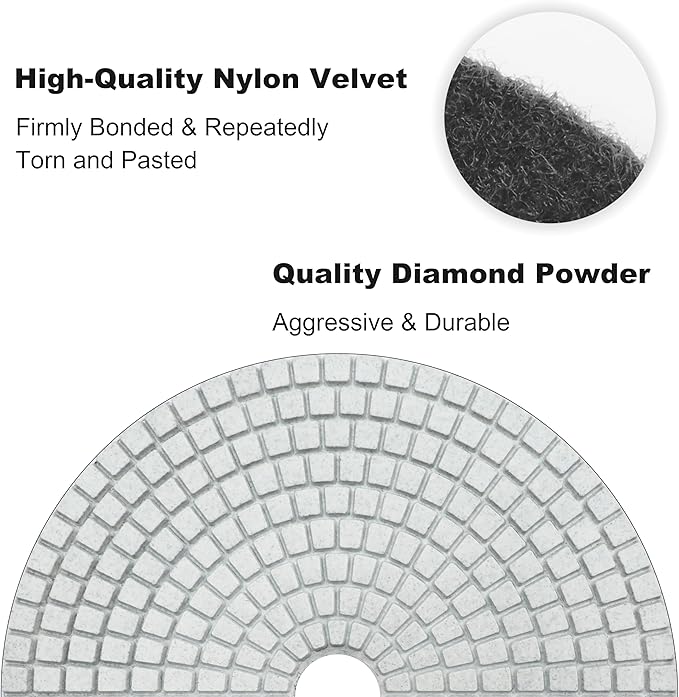 9 PCS 7 Inch Diamond Polishing Pads Kit Wet/Dry 50-10000 Grit for Concrete,Stone Edge,Granite,Tile,Marble,Rock,Countertop,Quartz,for Drill Grinder Polisher