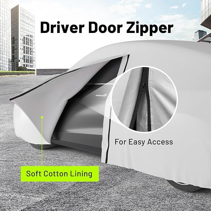Favoto Car Cover for Tesla Model Y - Custom Fit Vehicle Cover 6 Layers Waterproof All Weather Outdoor Rain Snow Sun Dust Protection with Charging Port Ventilated Mesh Door Zipper