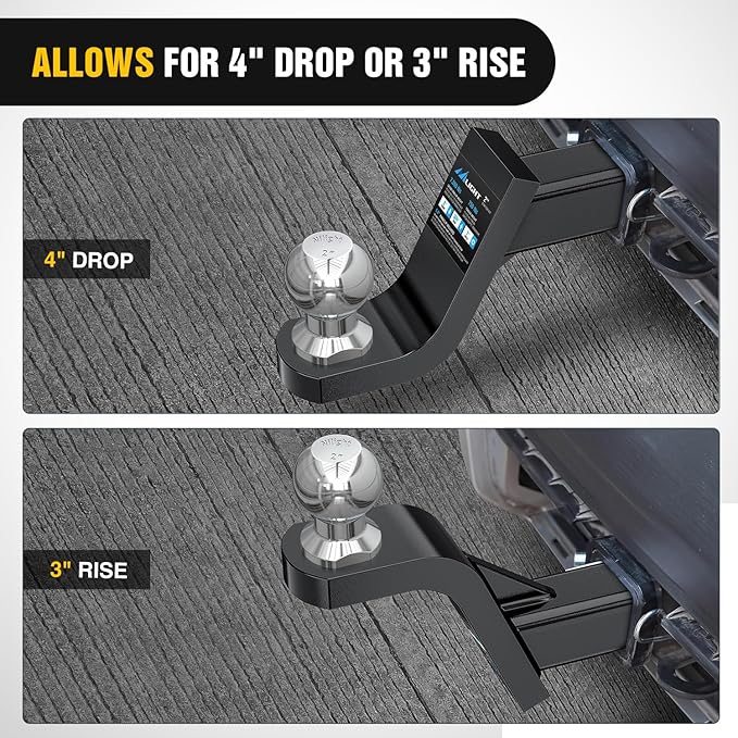 Nilight Trailer Hitch Ball Mount with 2-Inch Ball & 5/8" Hitch Pin Clip Fits 2-in Receiver 7500 lbs 4" Drop