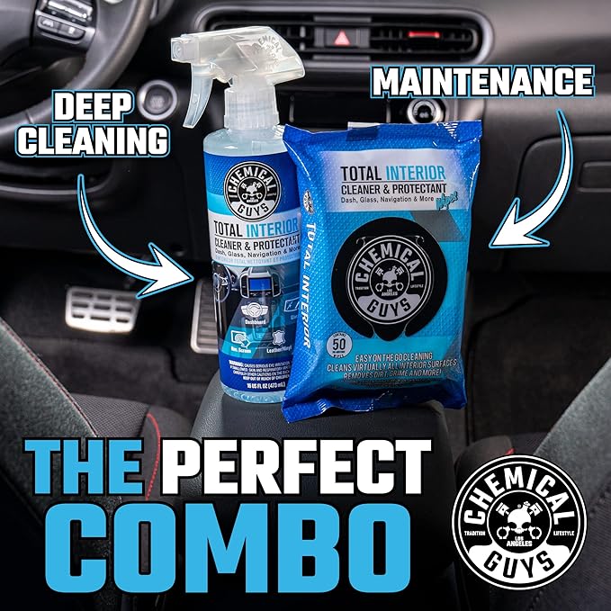 Chemical Guys PMWSPI22050 Total Interior Cleaner & Protectant Wipes Mega 100 Pack, Safe for Cars, Trucks, SUVs, Jeeps, Motorcycles, RVs & More ( 50 Ct)