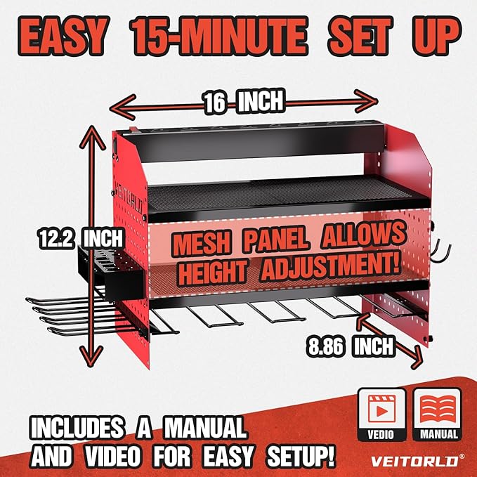 Power Tool Organizer with Charging Station, Heavy Duty Modular Wall Mount Rack for Garage & Shed Organization, 4 Drill Holders, Fathers Day Anniversary Birthday Gifts for Men Dad Him Husband(Red)