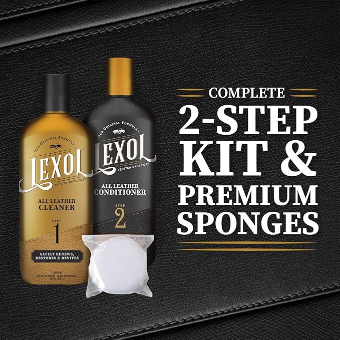 Lexol Leather Conditioner and Cleaner Kit by Lexol, Use on Furniture, Car Interiors, Shoes, Handbags, Includes 2 Application Sponges, Two-Step System, 8 oz Each