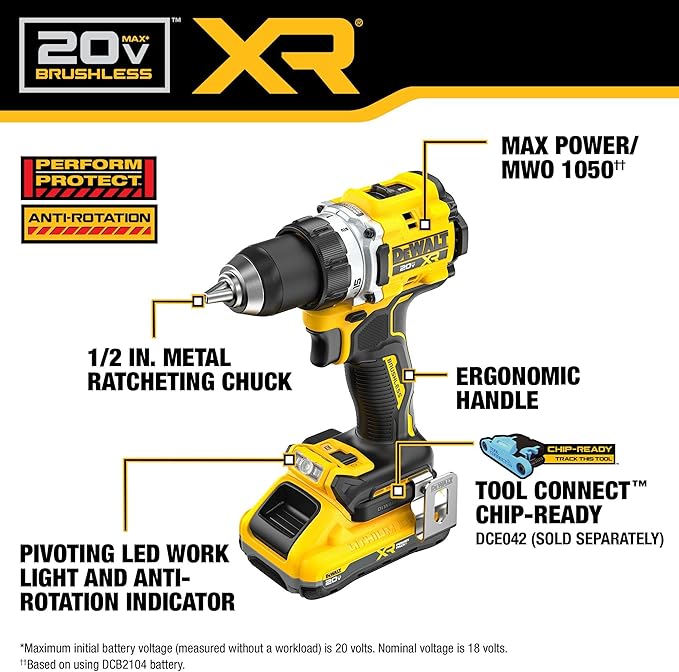 DEWALT 20V MAX XR Brushless Cordless 1/2 in. Drill Driver Kit With DEWALT POWERPACK Batteries and Charger (DCD801QQ2)