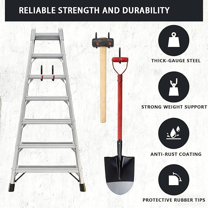 6 Pack Garage Hooks Heavy Duty with EVA Pads and Rubber End Caps, 8.07inch Steel Kayak Storage Hooks for Hanging Bikes, Ladders, Folding Chairs and Garden Tools