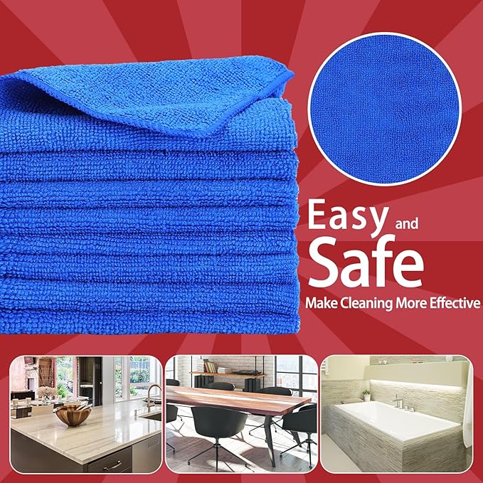 Tanlade Microfiber Cleaning Cloth Cleaning Rags Reasonable Kitchen Towels Microfiber Towels Cars Wash Dry Erase Cloth(12 x 12 Inch,Blue,10 Pcs)