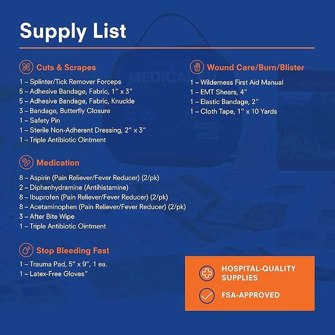 Adventure Medical Kits Mountain Series Medical Kit - Hiker - Emergency Medical First Aid Kit - For 2 People for 2 Days - Comes with a Trauma Pad, Medicine, Guide Book & More