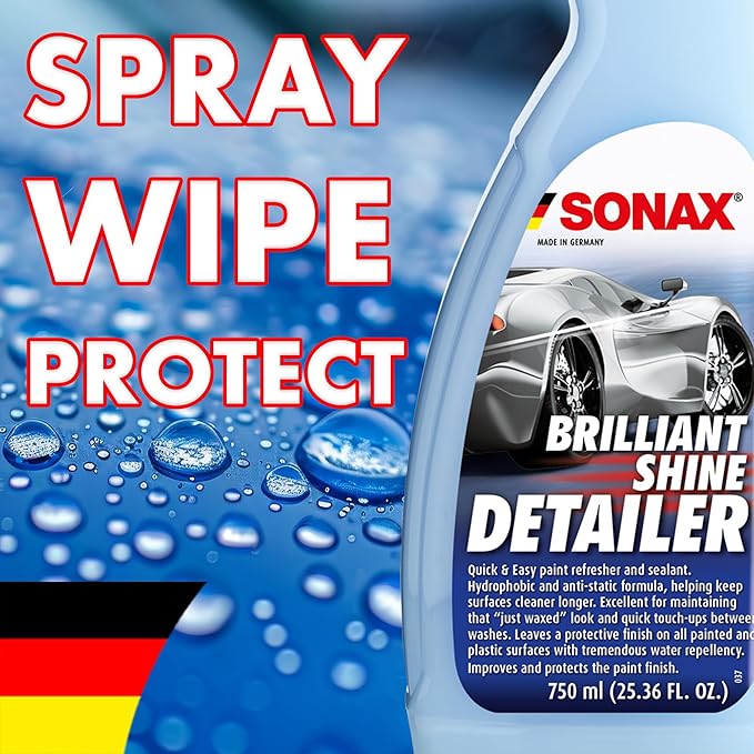 SONAX Brilliant Shine Detailer 287400 | High-Gloss Quick Detailer | Enhances Paint Shine, Luster & Slickness | Water-Repellent Protection | Waterless Wash | Removes Dust & Light Contaminants | 750ml
